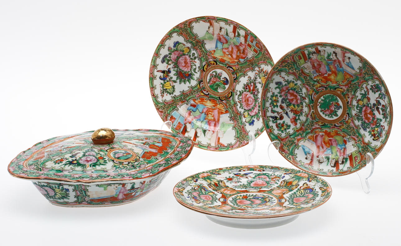 KERAMIKFÖREMÅL, 5 delar, Kanton, Kina.