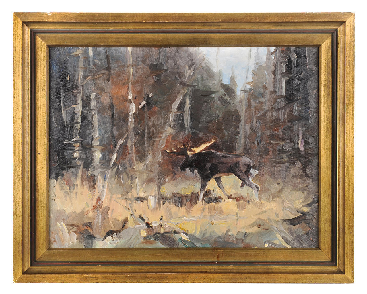 SIGNIERTES ÖLGEMÄLDE. Älgarna i den soliga glänsen. Post-impressionistisk målning.