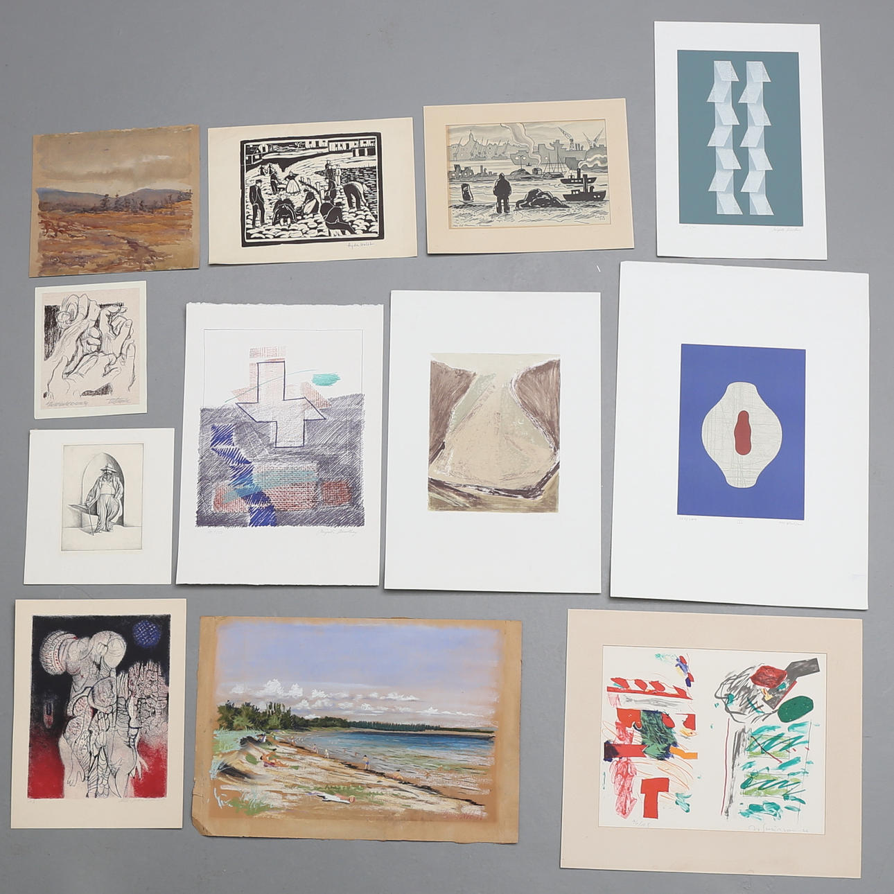 PARTI GRAFIK/AKVARELLER, 12 st, bl a Gert Aspelin, Uno Svensson, Birgitta Westberg etc.