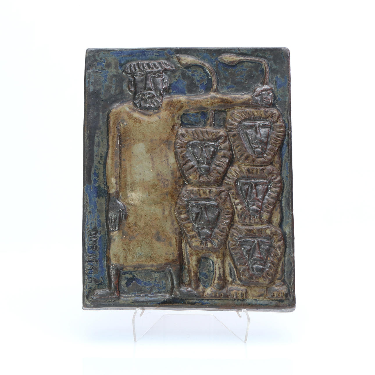 ÅKE HOLM. Wall Plaque. Glazed stoneware. “Daniel in the Lion's Pit