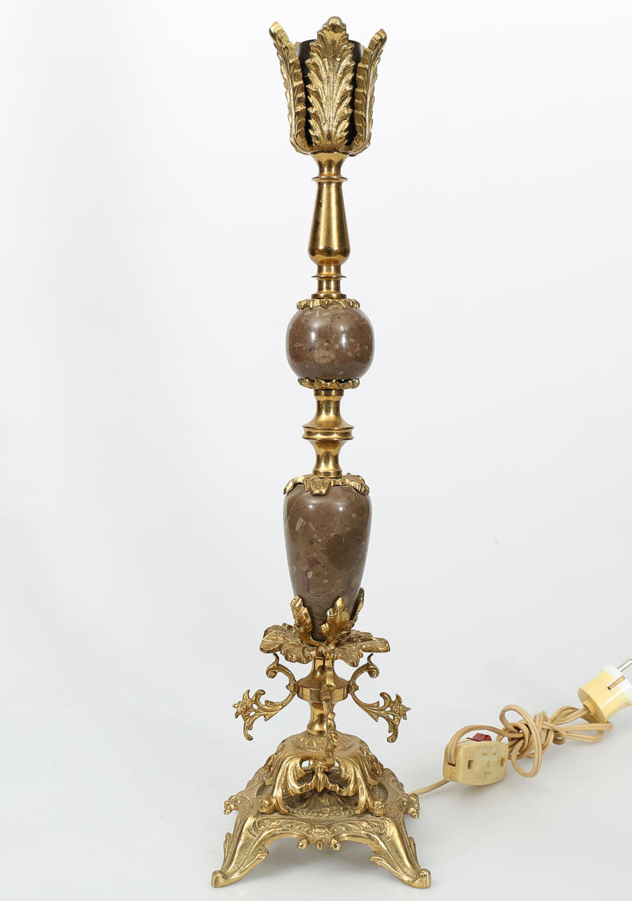 BORDSLAMPA, mässing och sten, 1900-talets mitt.