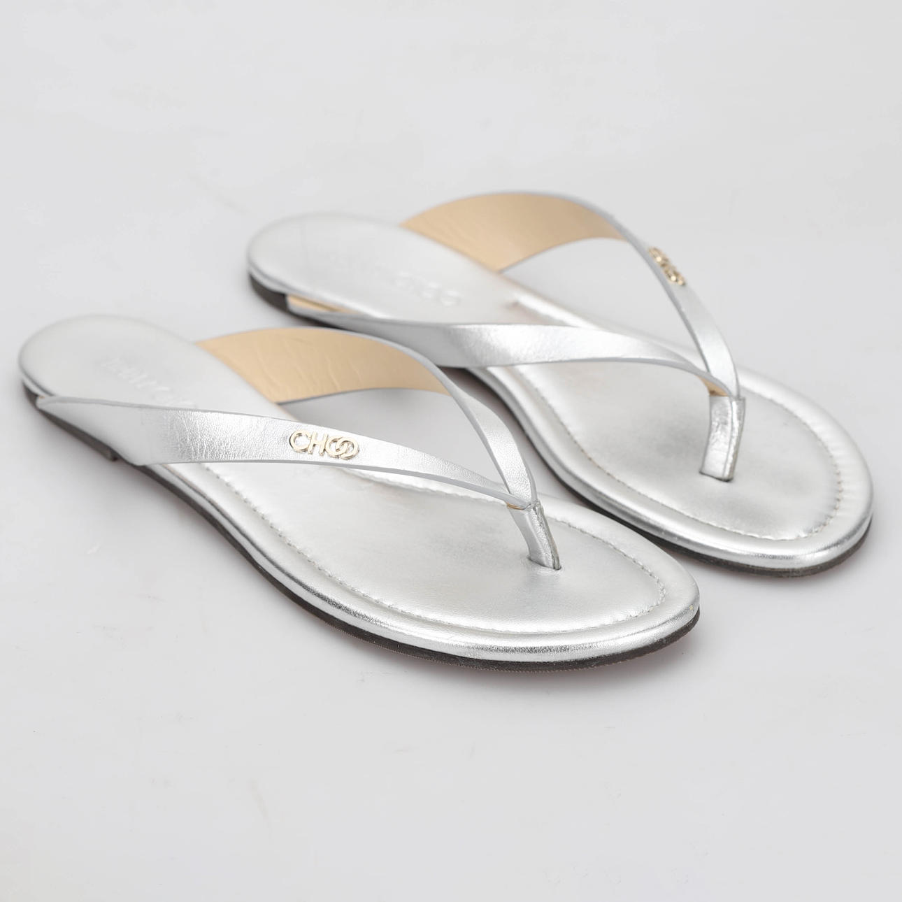 JIMMY CHOO Sandals, flip flop model, silver, size 41.