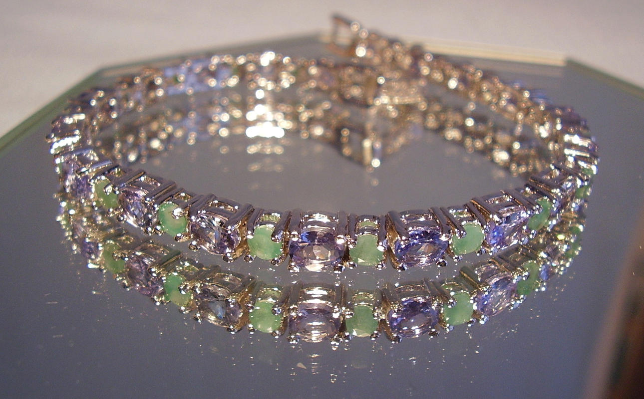 TANZANIT EMERALD ARMBAND silver 925 ädelstenar ca. 10 ct.
