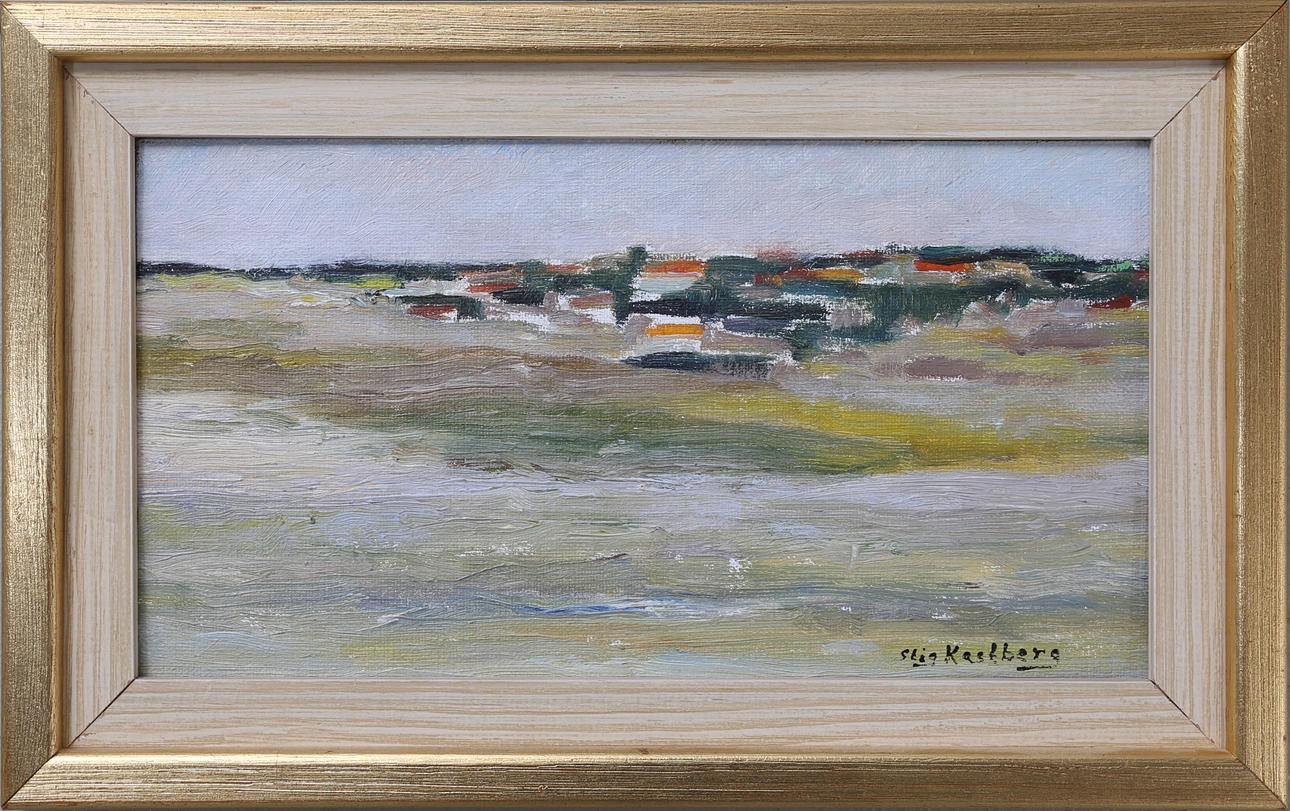 STIG KASTBERG. Landskapsmotiv, olja på pannå, signerad.