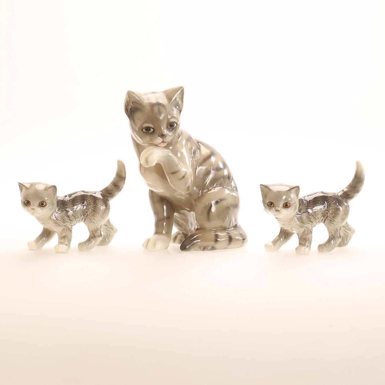 Three Goebel cat figurines, Germany.