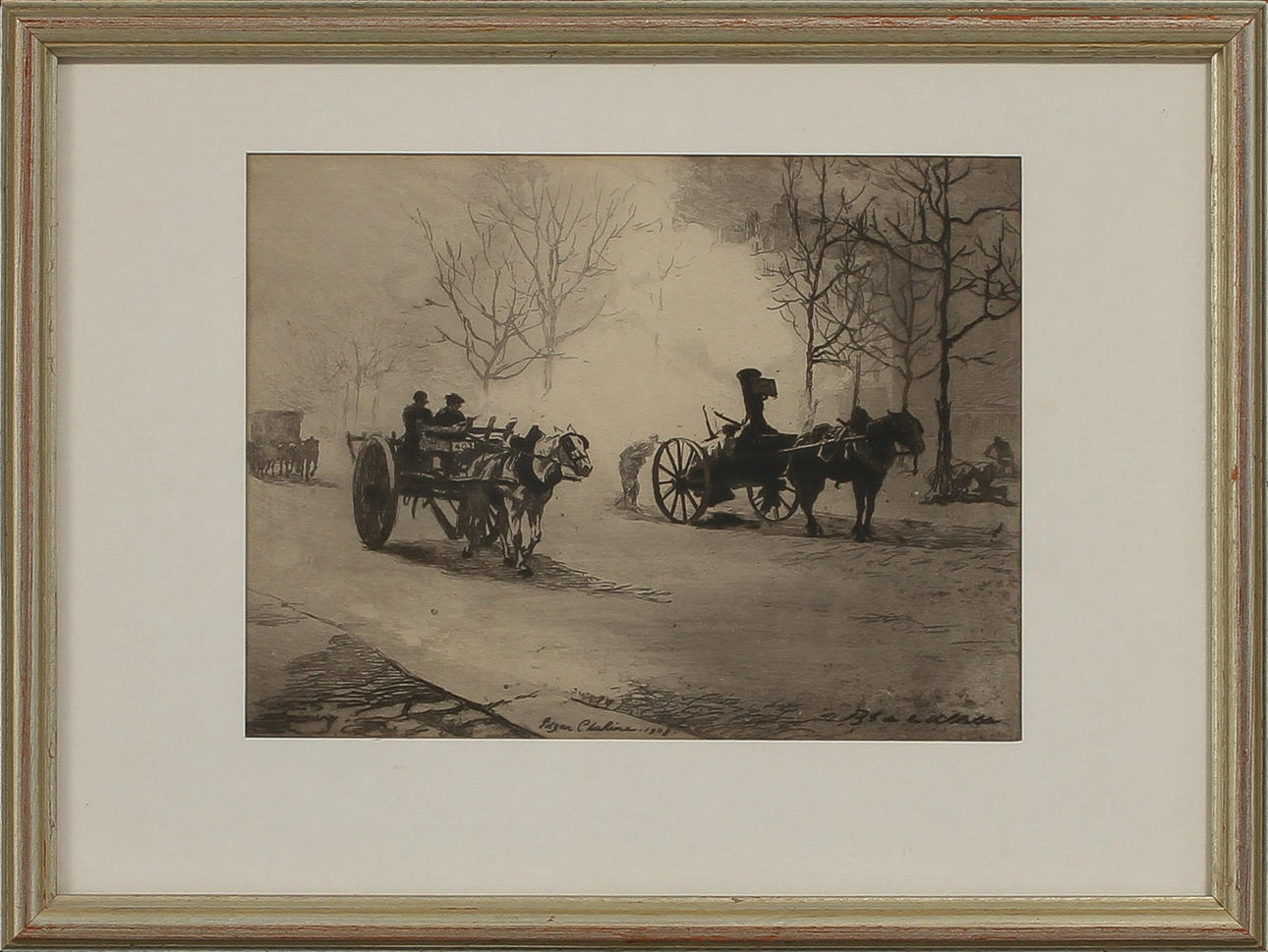 EDGAR CHAHINE. "Boulevard de la Villette" 1908. Etsning och torrnål.