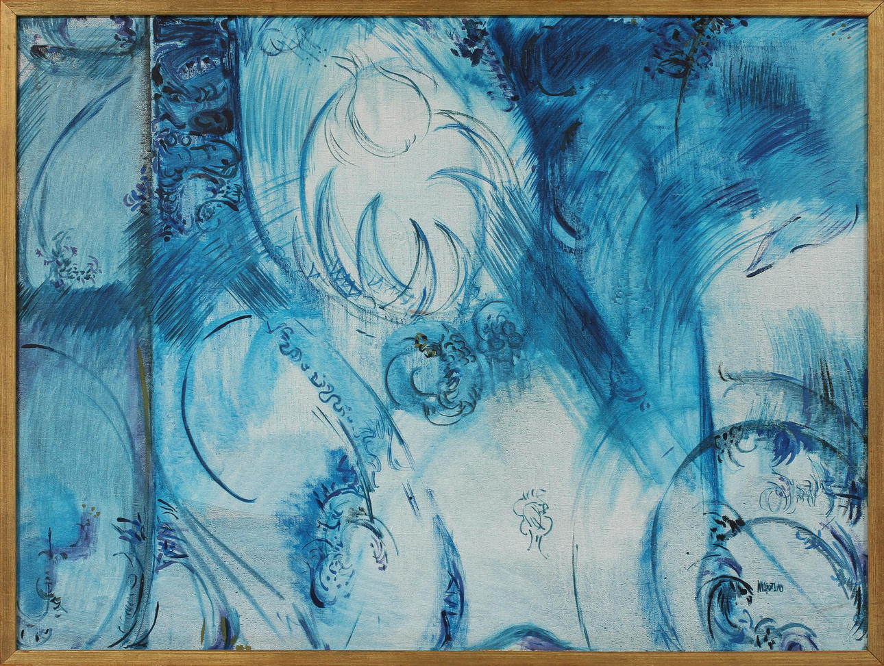 WILGOT LIND. Komposition i blått. Olja på duk, signerad.