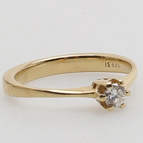 ENSTENSRING, gulguld 14K, 0,2 ct diamant.