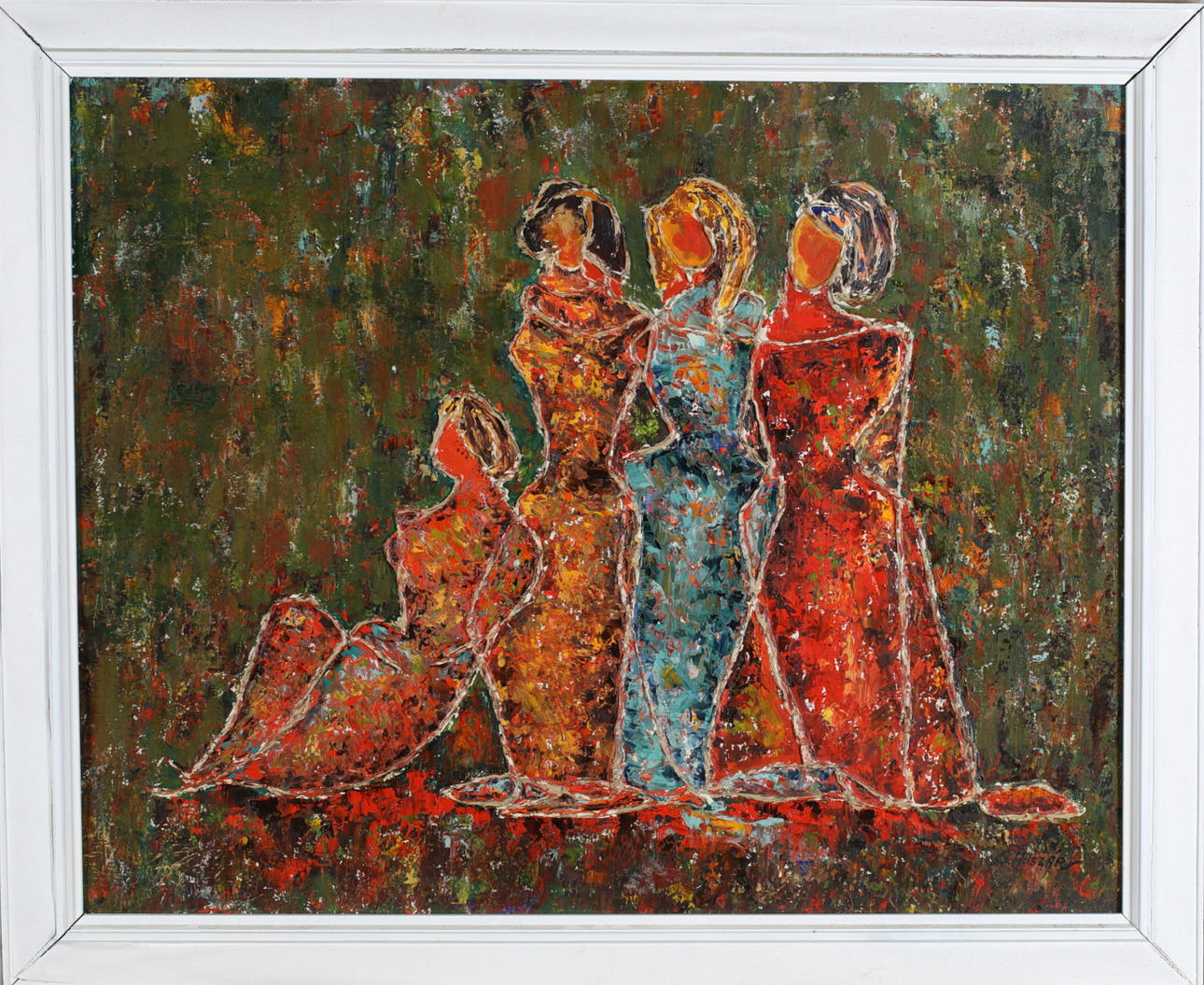 SANDOR HUSZAR. Composition, figural scene, signed.