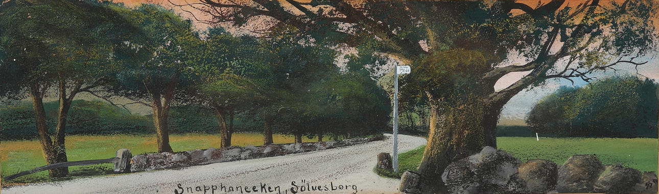 OIDENTIFIERAD KONSTNÄR. Blandteknik, "Snapphaneeken i Sölvesborg", signerad.