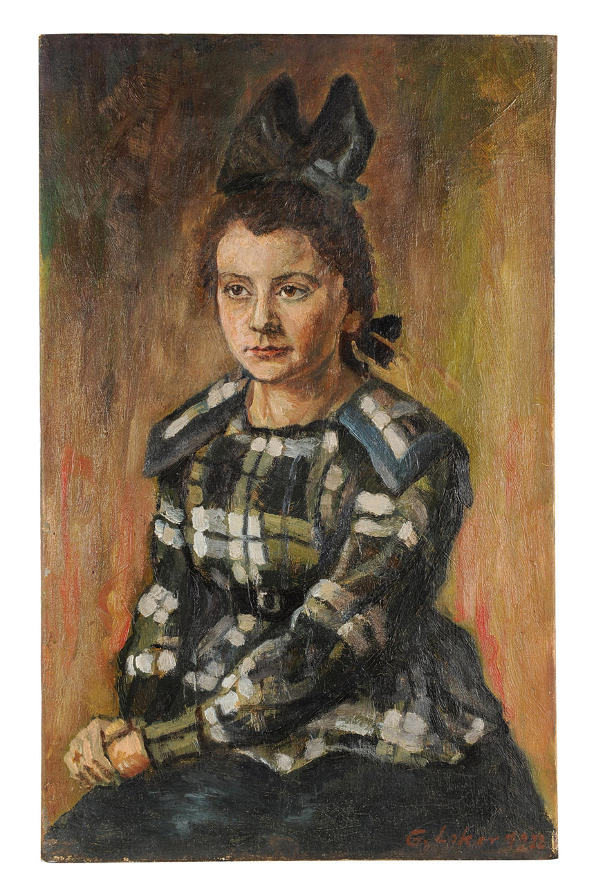 MÄDCHENPORTRÄT, NEUE SACHLICHKEIT. Sittande flicka med hår rosett Signerad G. Loker 1922.