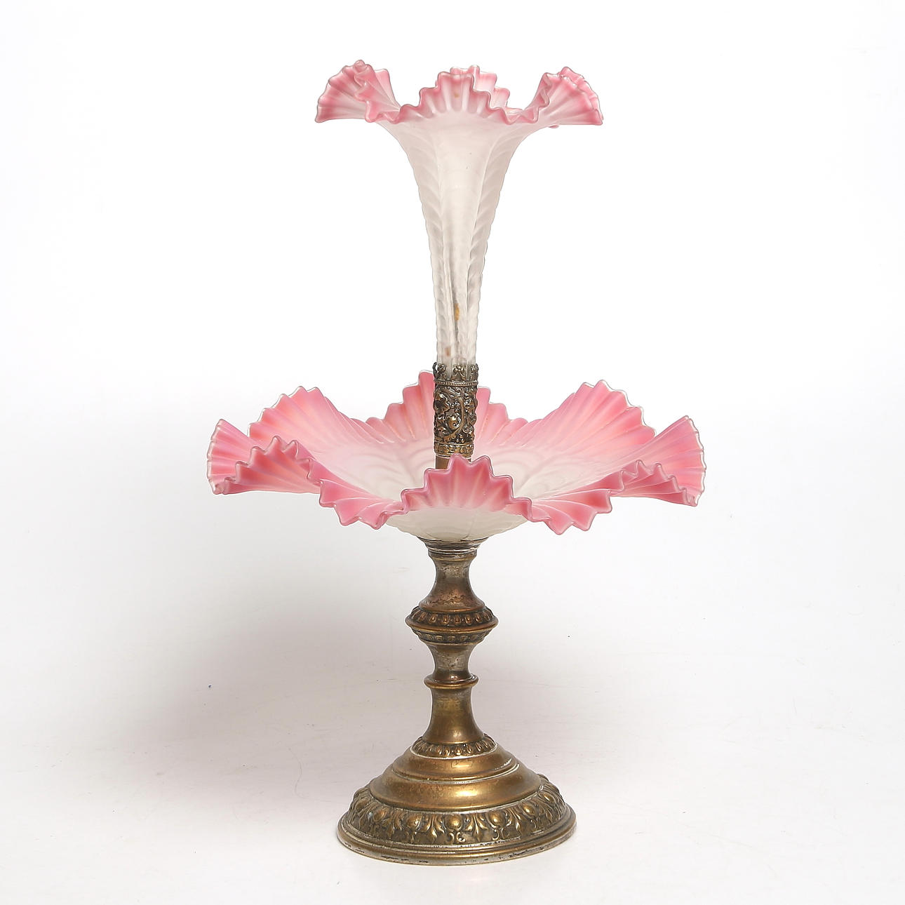 BORDSUPPSATS, nysilver och glas, 1800-talets andra hälft.