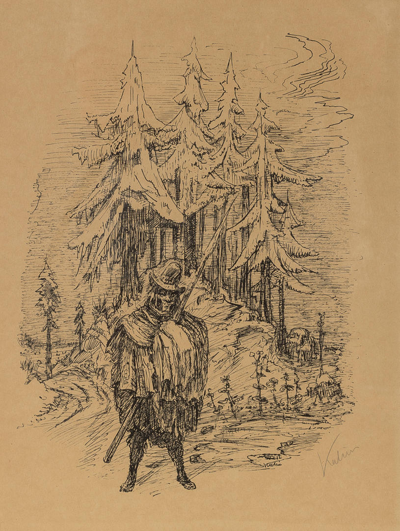 ALFRED KUBIN. " Der wilde Mann ". Lithographie.