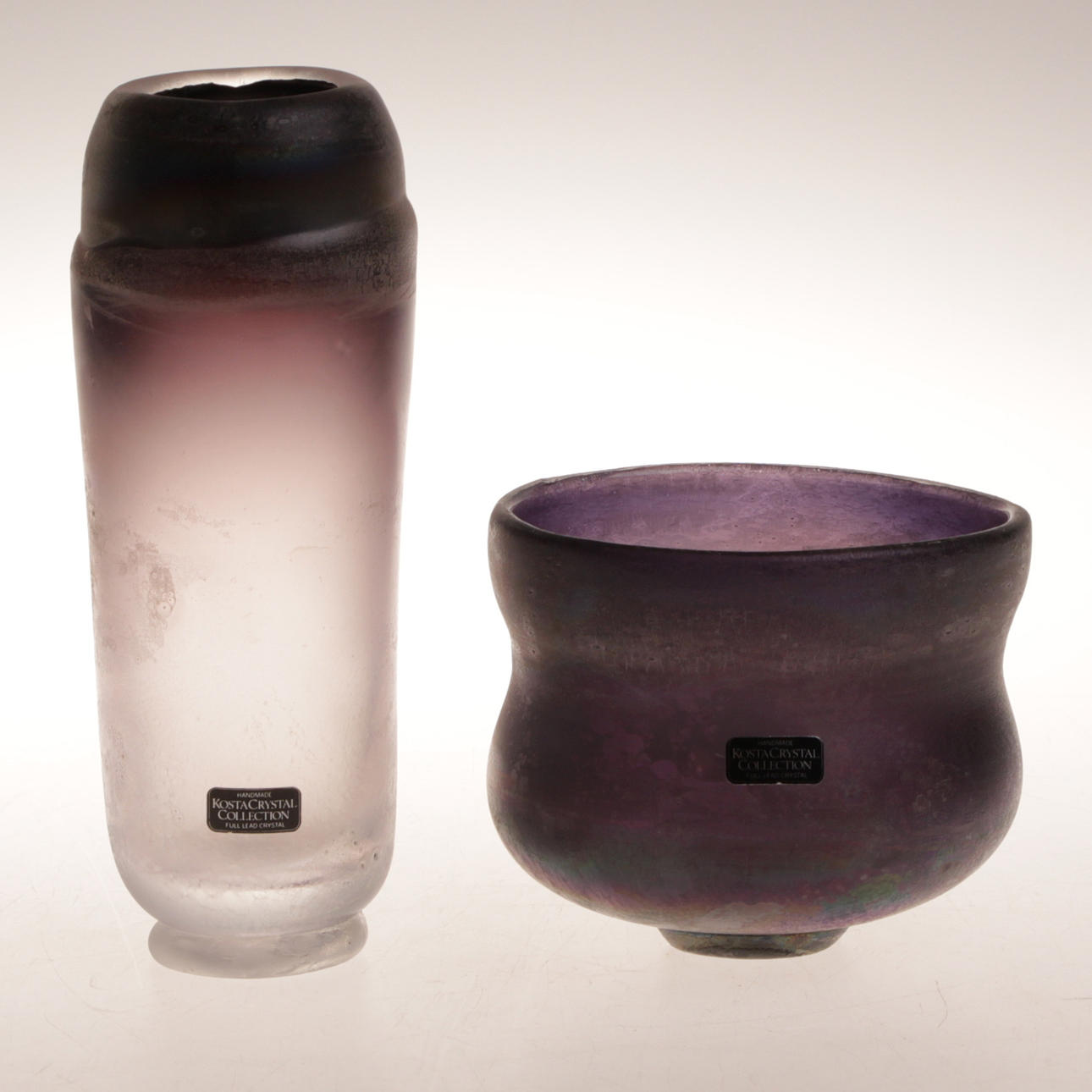 VAS samt skål, Glas, Bengt Heintze, Unik, Kosta, 1980-tal.