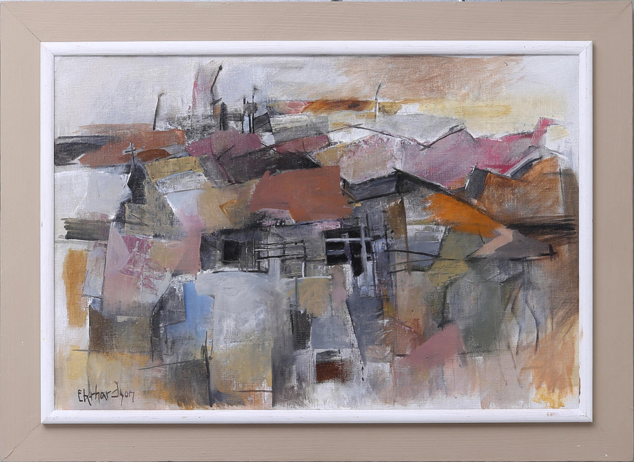 EBBE EBERHARDSSON. "Husfasad", olja på pannå, signerad.