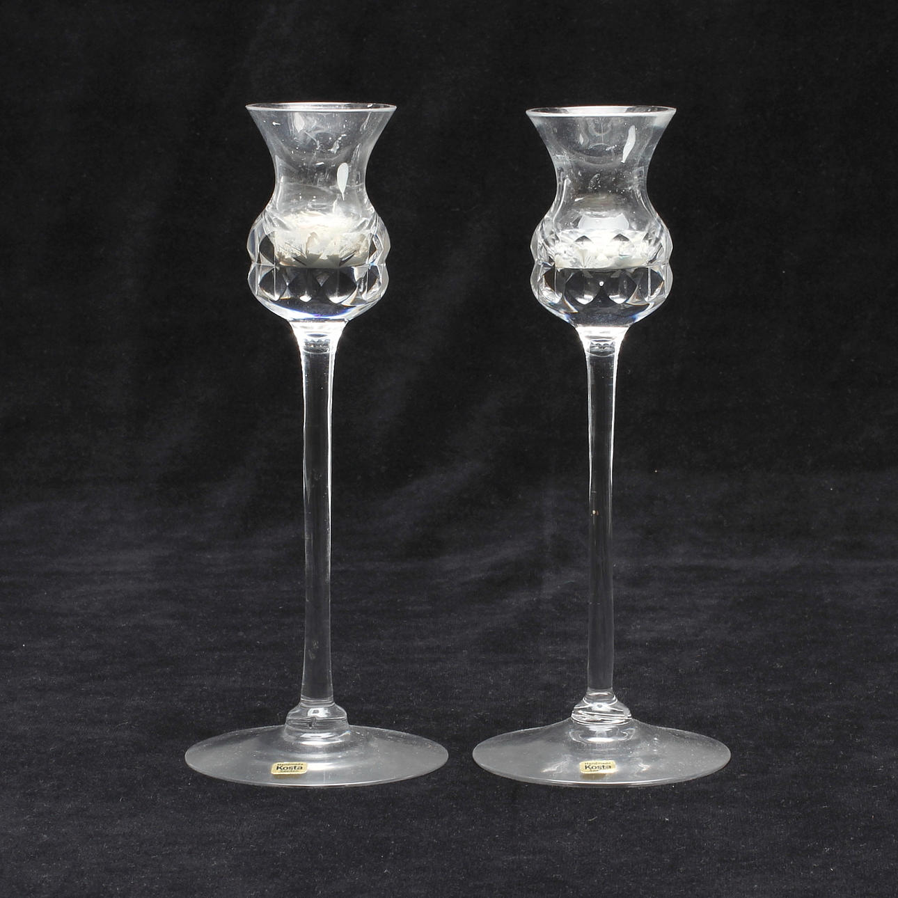 LJUSSTAKAR, ett par, glas, "Prince", Göran Wärff, Kosta.