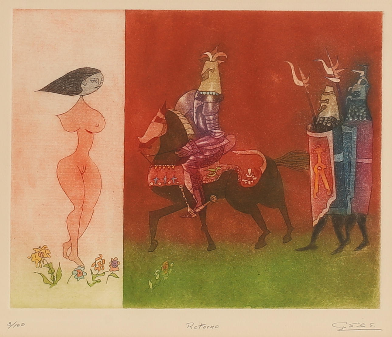 GUILLERMO SILVA SANTAMARIA. Colour etching, signed and numbered.