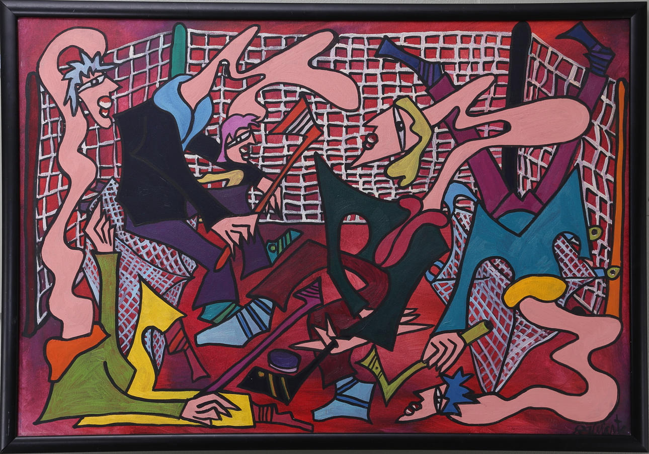 FREDERIK IRIARTE. Ishockey, olja på duk, signerad "89iriarte", 1989.