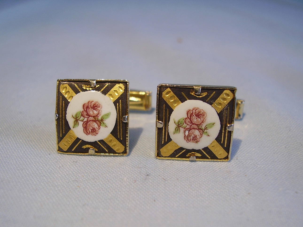 TOLEDO CUFFLINKS with enamel inlay, handmade around 1930.