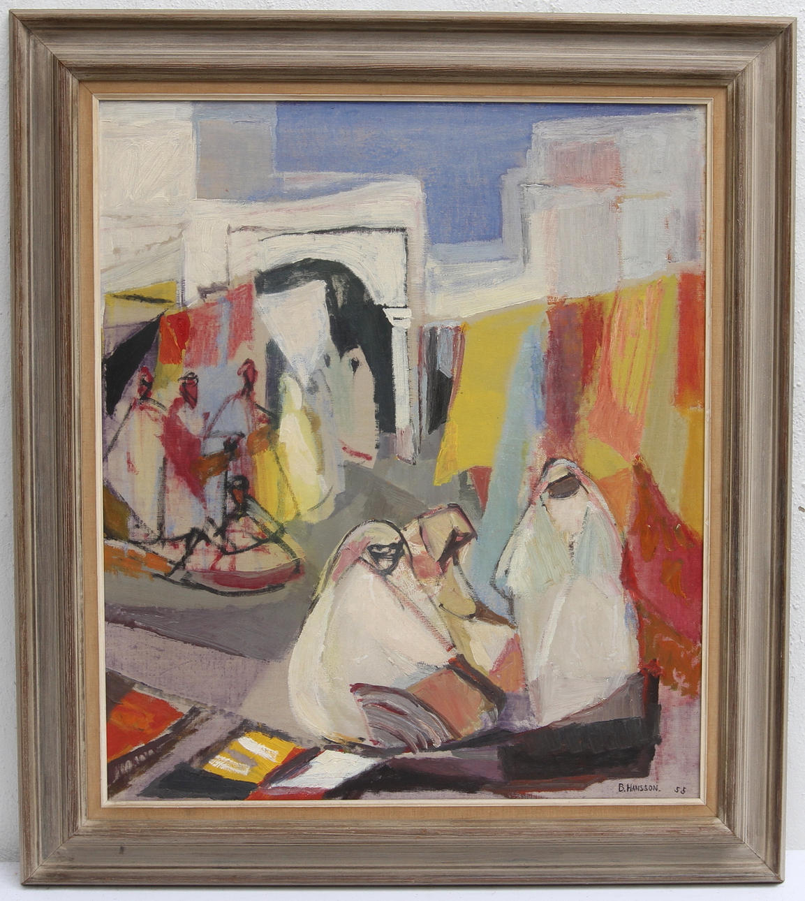 BRITA HANSSON. Nordafrikanskt motiv med figurer. Olja på duk, signerad.
