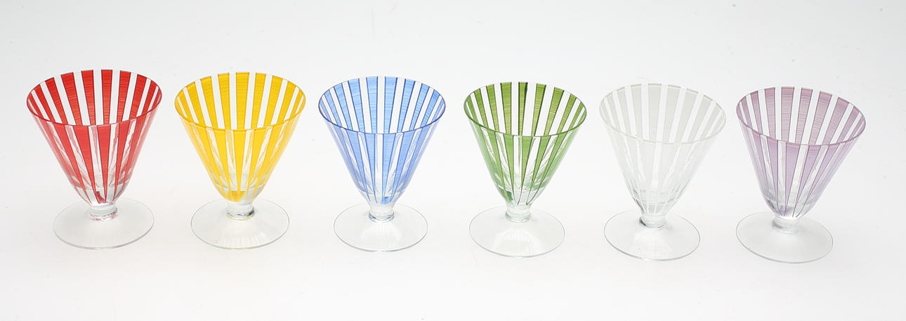 GLAS, 6 st, "Strikt", Bengt Orup, Johansfors, 1950/60-tal.