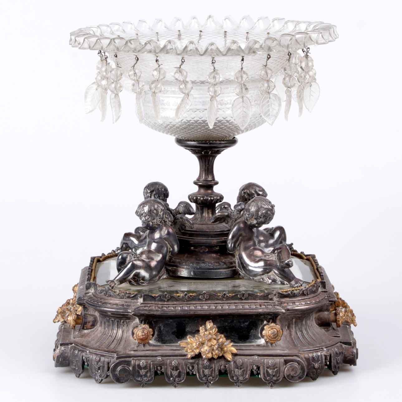 BORDSUPPSATS, metall och pressglas, 1800-tal.