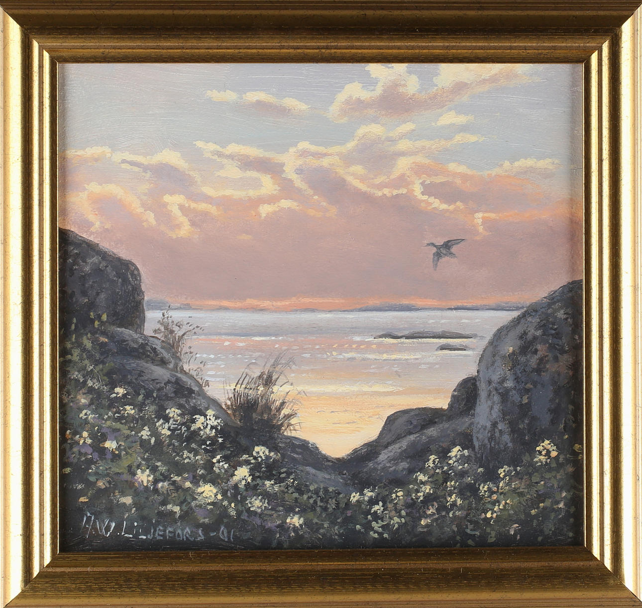 ASTRID W LILJEFORS. "Ängskär skärgård", olja på pannå, signerad.