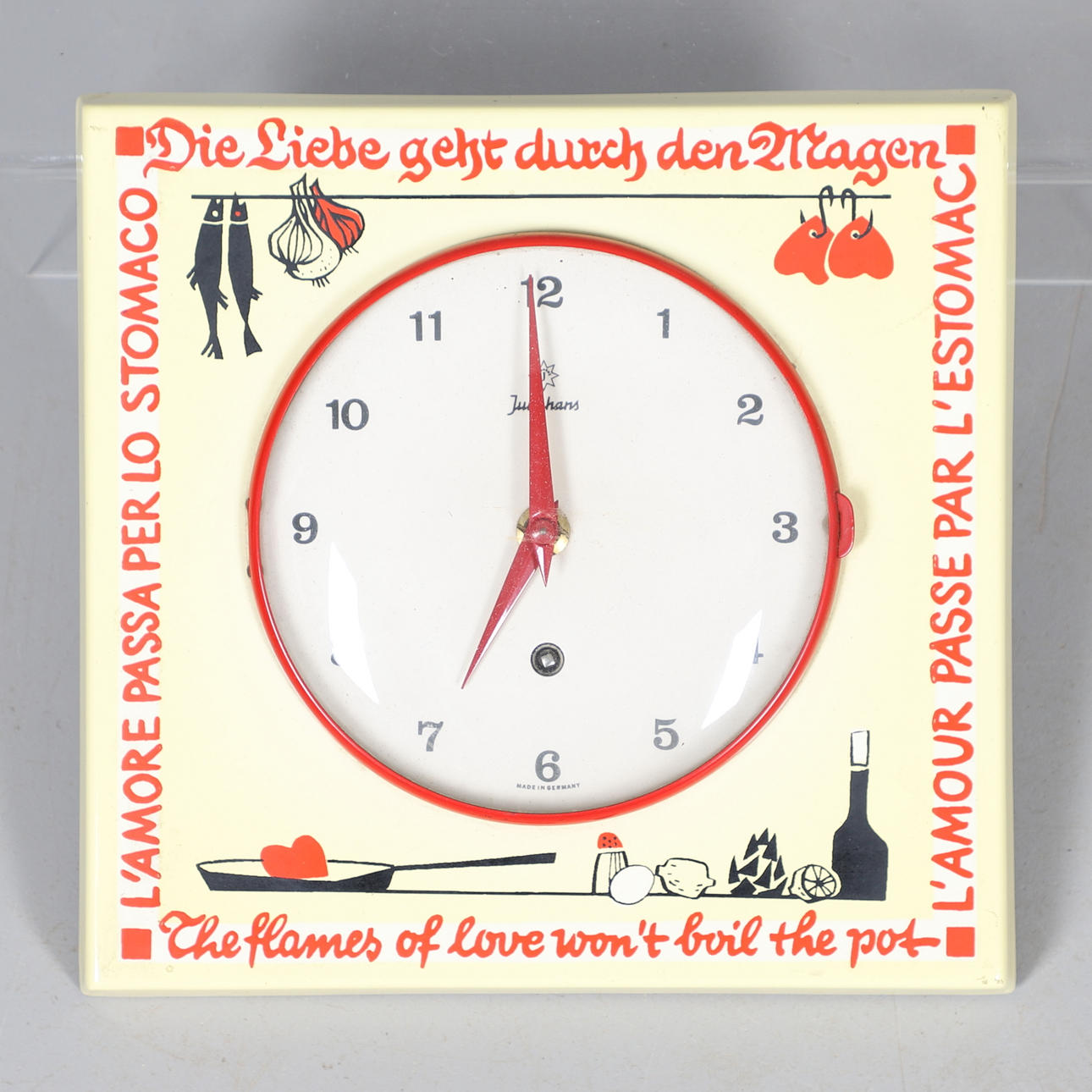 1950-LUVUN JUNGHAMS EMAMEL KEITTIÖN SEINÄKELLO.