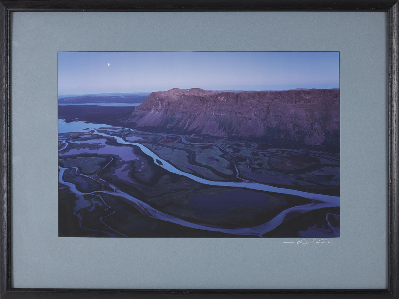 HANS STRAND. River landscape, photograph, signed and dated on passepartout.