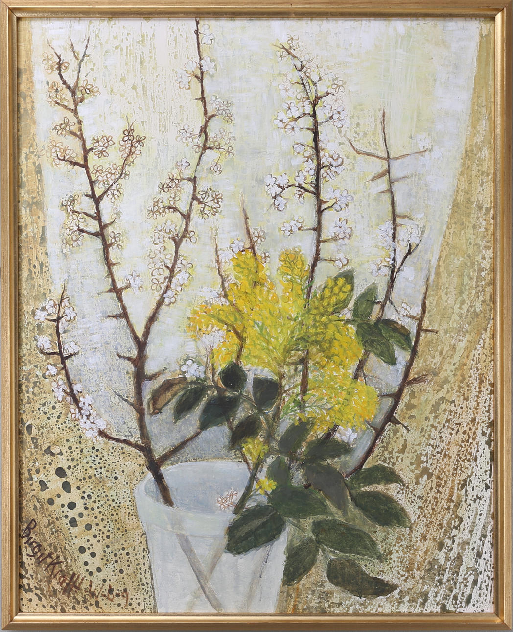 BIRGIT KRAFFT-WESTERBERG. Blomsterstilleben, olja på pannå, signerad.