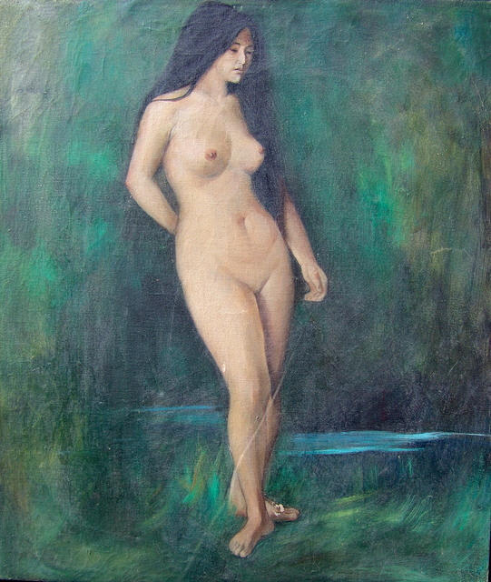 KÜNSTLER UNBEKANNT. stående kvinnlig naken.