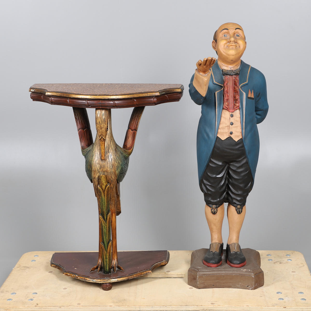 PAINTED HALL TABLE & SHOP DUMB WAITER.