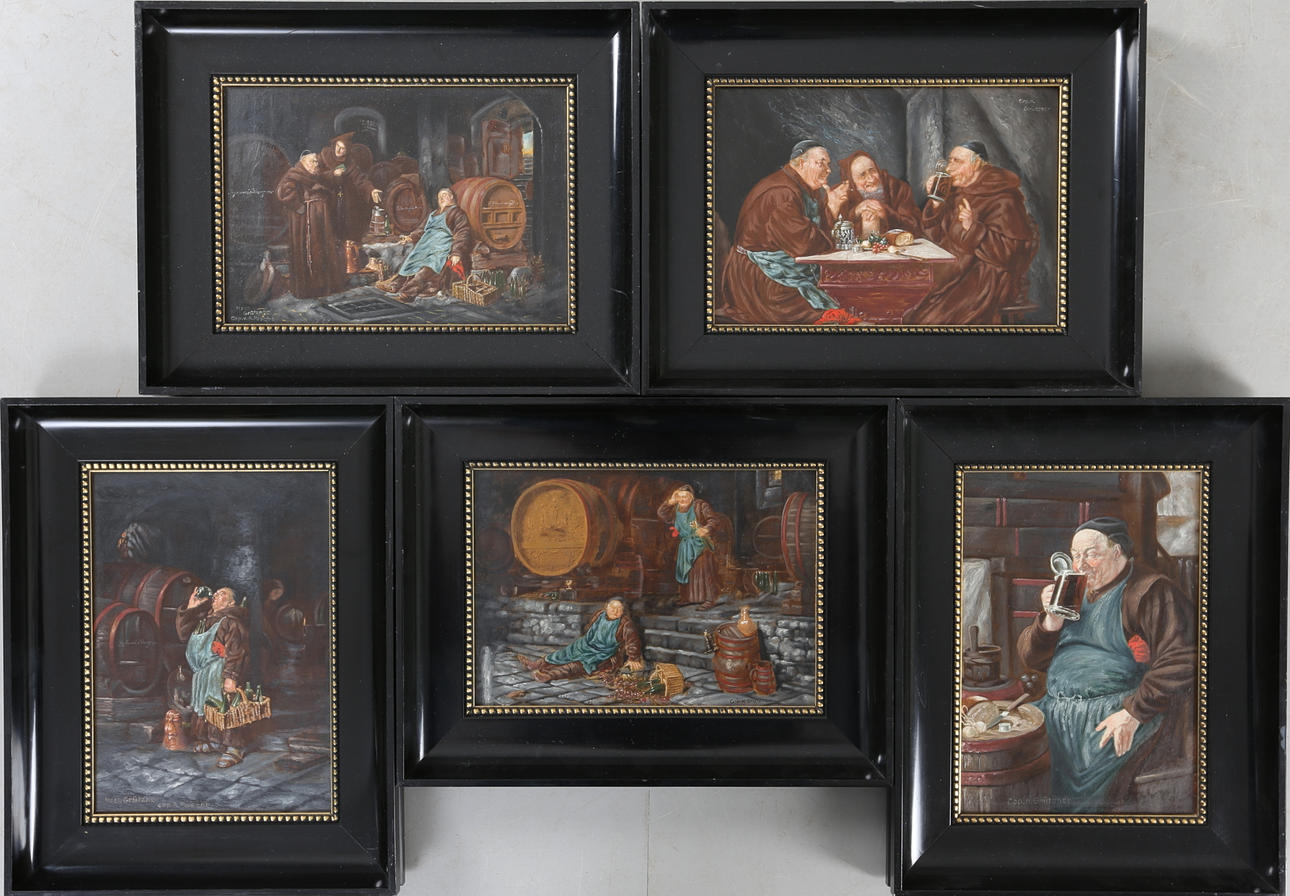 EDUARD VON GRÜTZNER. REPLIK. EDUARD von GRÜTZNER. kopia efter, olja på pannå, 5 stycken, 1900-tal.