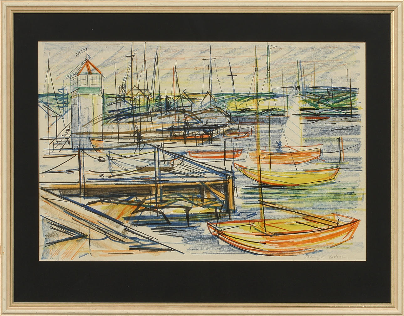 BENGT OLSON. "Långedrag", färglitografi, signerad.