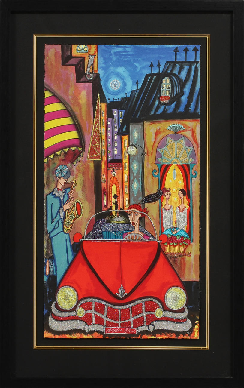 ANGELICA WIIK. Jazzgränd, färglitografi med glitter, signerad, EA.