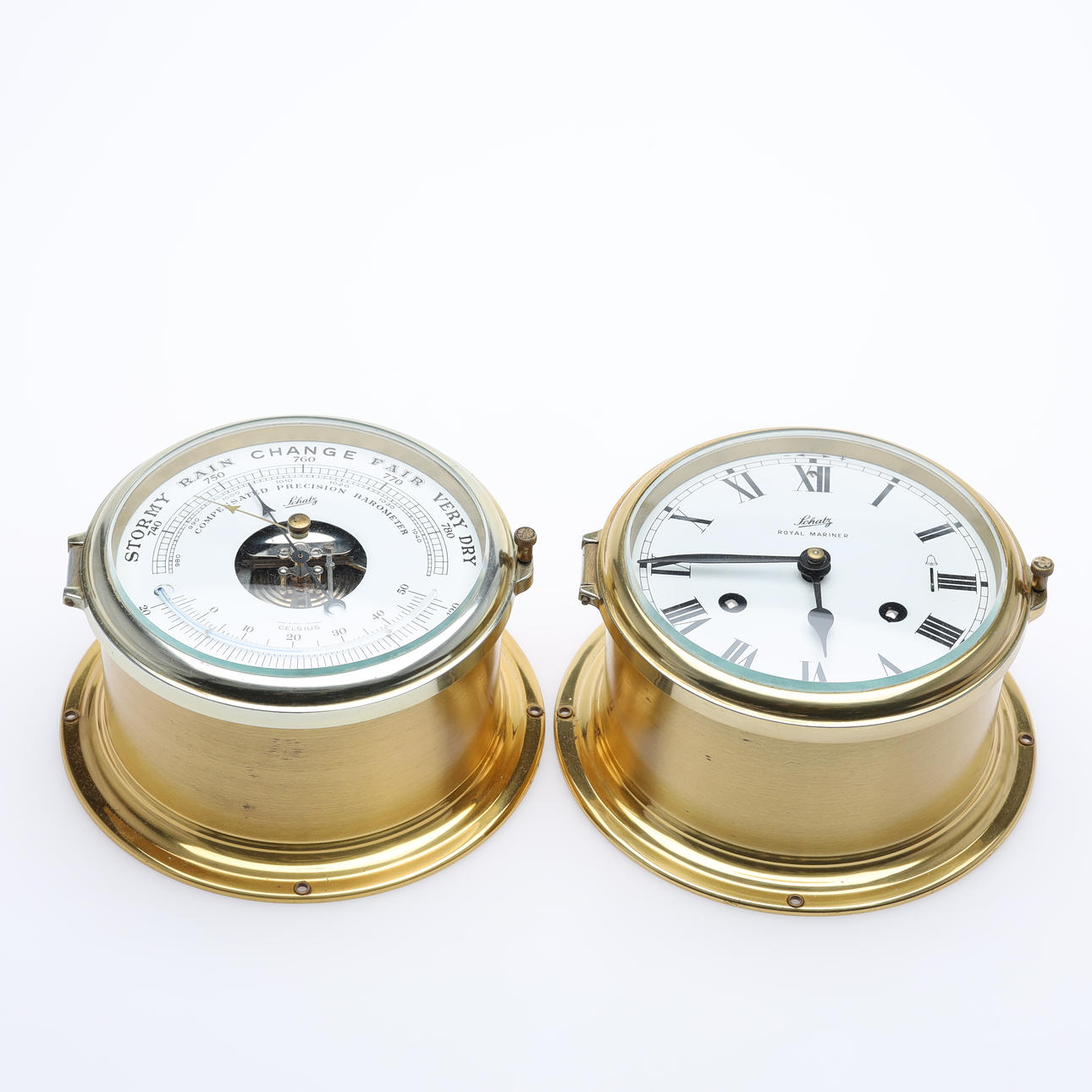BÅTKLOCKA samt BAROMETER , mässing. Schatz Tyskland.