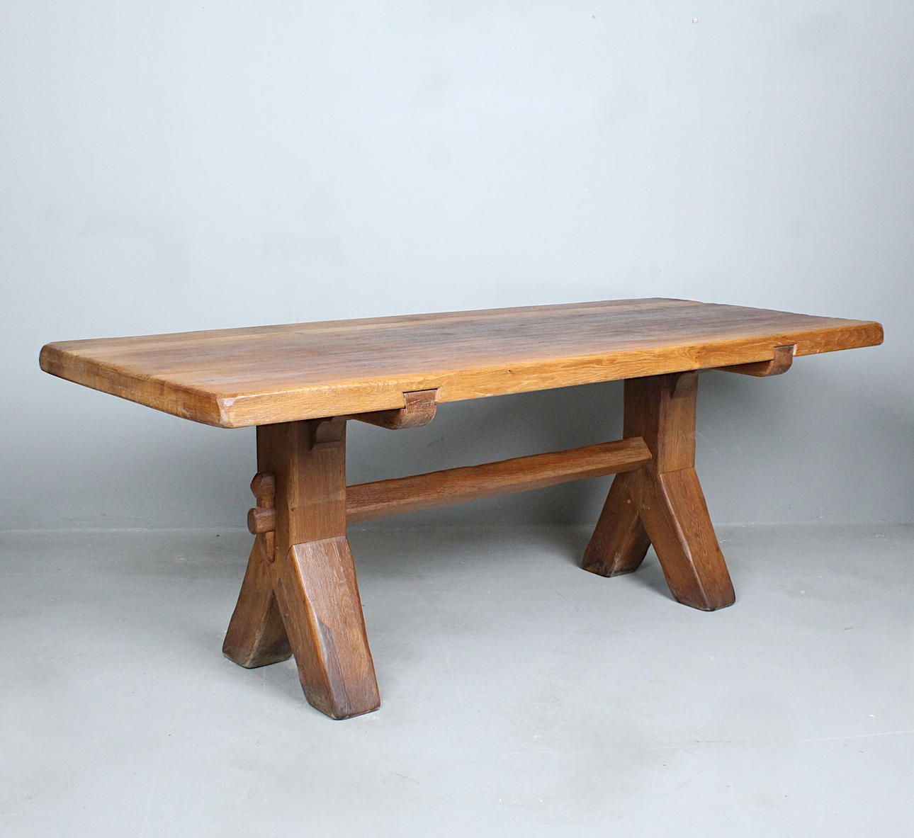 DE PUYDT. Brutalist table/oak dining table, Belgium, 1970s.