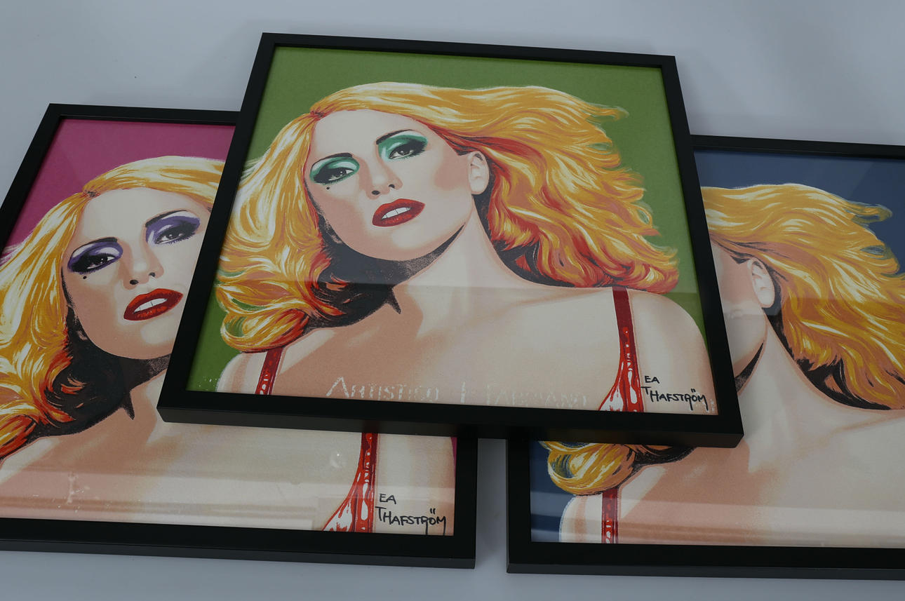 TOMAS HAFSTRÖM. Litografier, 3 stycken, Lady Gaga, signerade.