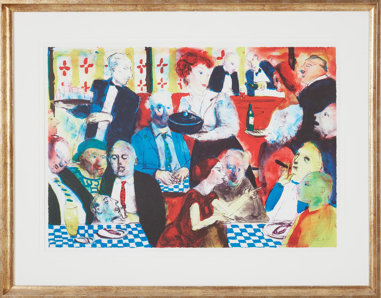 PETER DAHL. Interior from restaurant Prinsen, color lithograph.