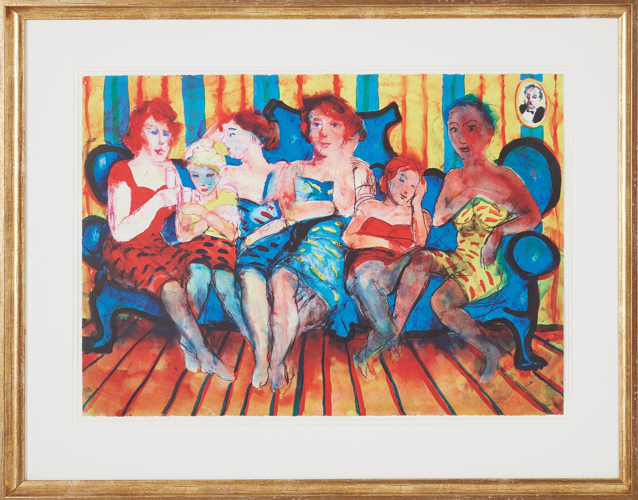 PETER DAHL. "Full soffa", färglitografi.