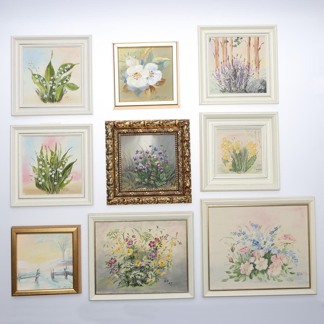 ÖLFARBEN. 9 Blumenbilder von verschiedenen Künstlern.