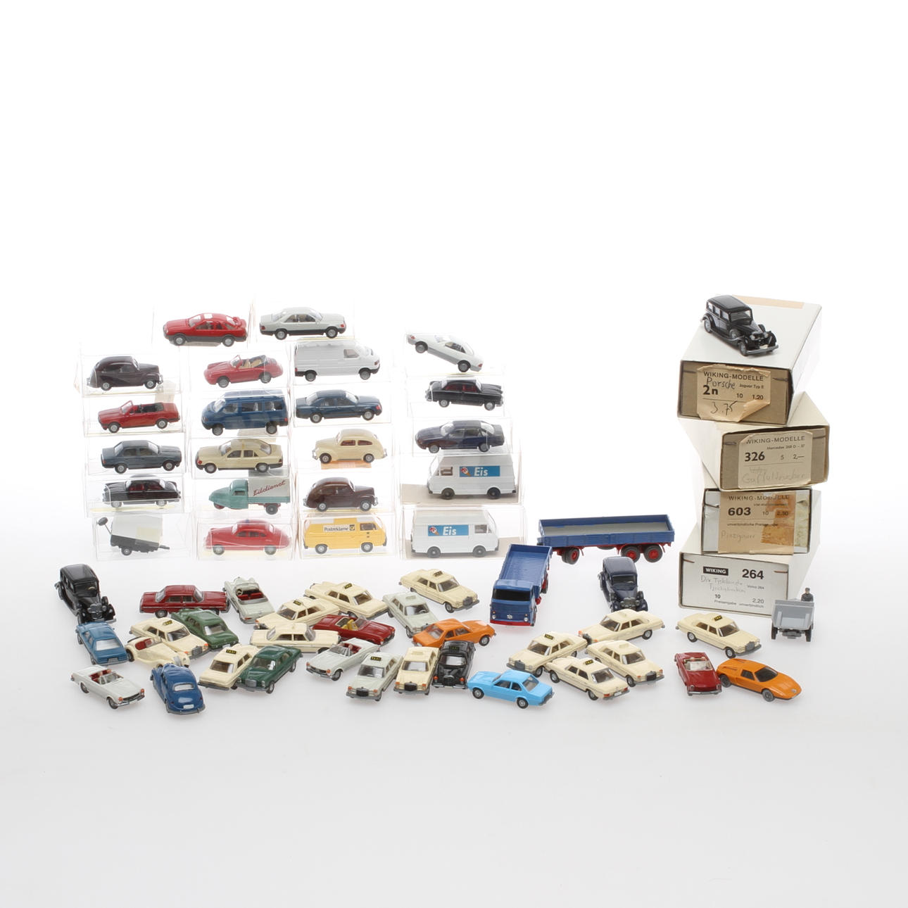 MODELLBILAR WIKING cirka 55 stycken. Delvis originalkartonger.