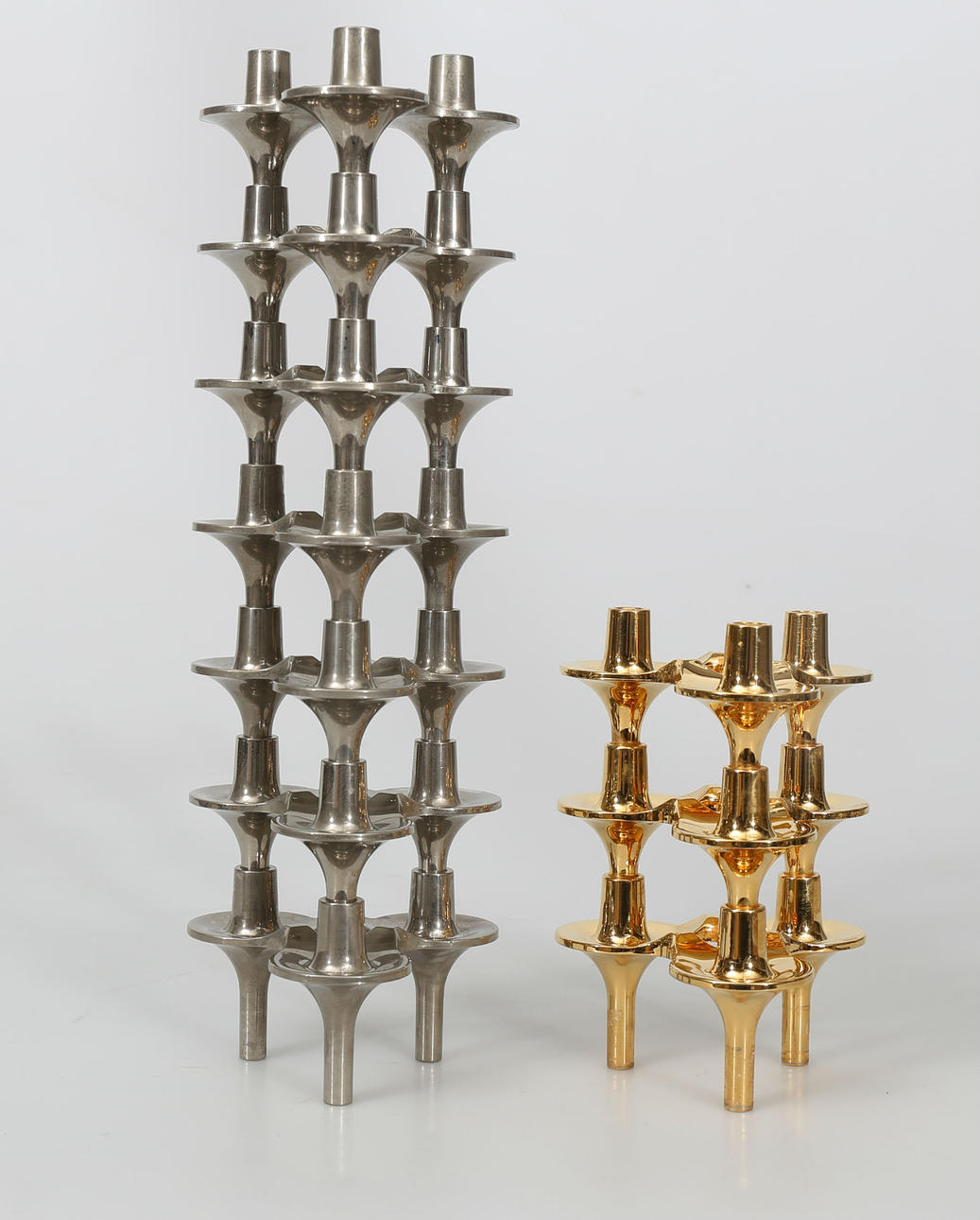 LJUSSTAKAR, förkromat stål och förgyllda, 10 stycken, "Orion", BMF, Tyskland, 1960-tal.