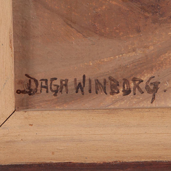 DAGA WINBORG (1894-1978). Olja på duk, Uppklistrad på pannå, Gata med ...