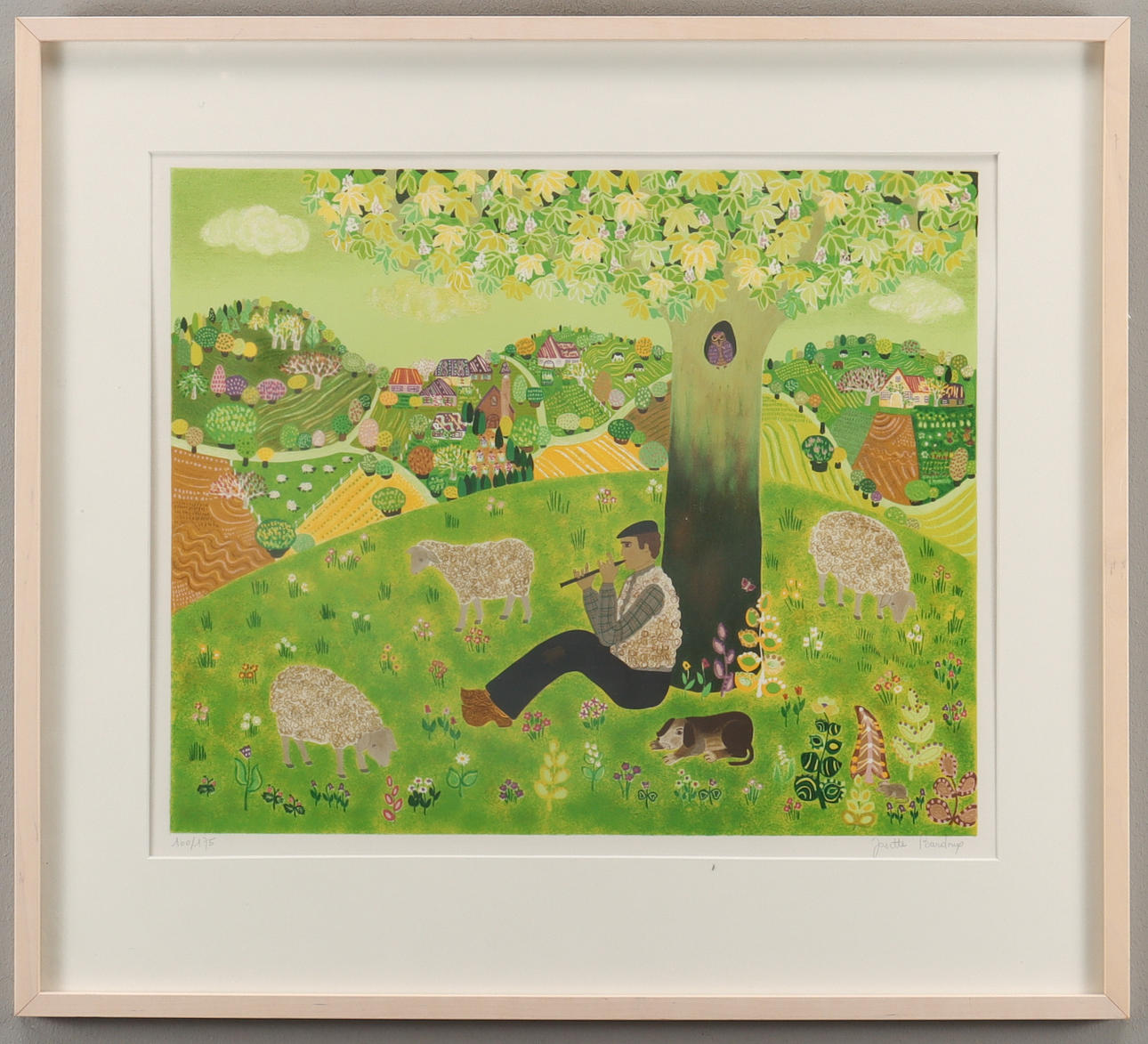 JOSETTE BARDOUX. Shepherd under trees in landscape.