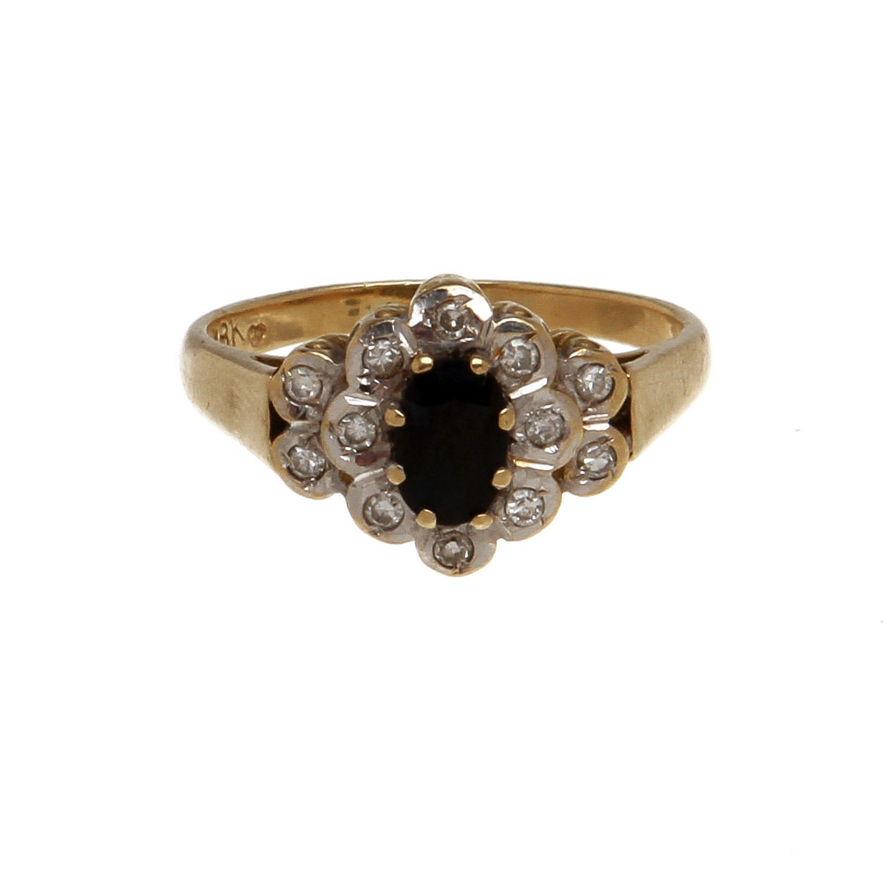 RING, 18K rödguld med safir samt diamanter, totalt ca 0,12 ct. Vikt 3,7 g.