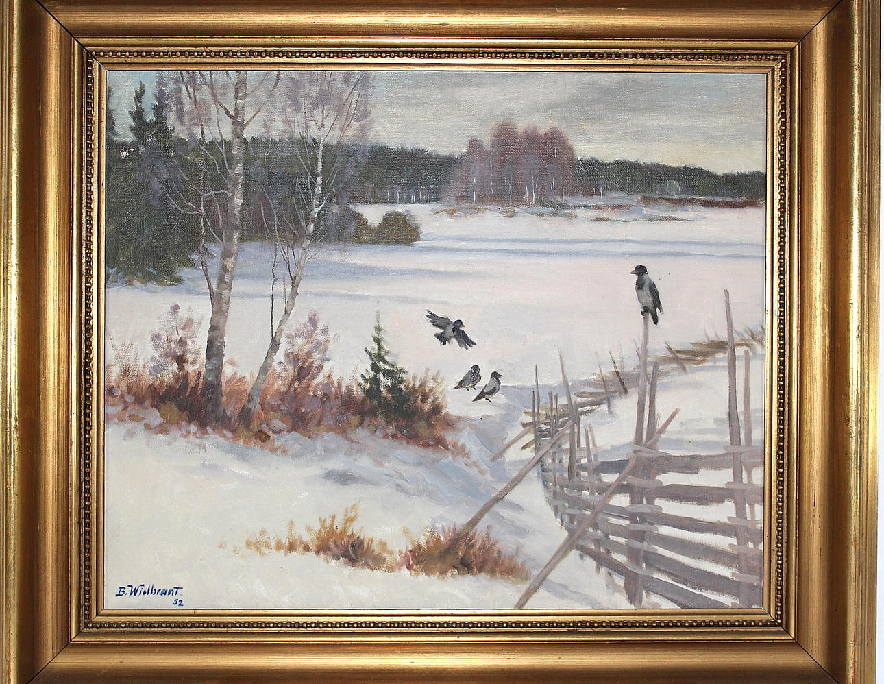 BERTIL WIDBRANT. olja på duk, " kråkor " signerad B Widbant, daterad 1952.