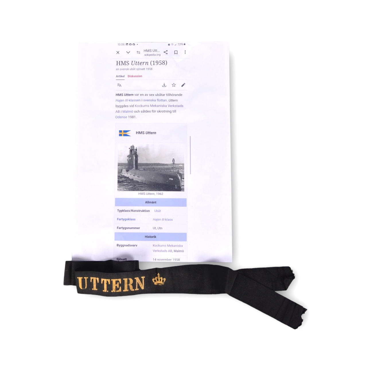 SITZBAND FÜR U-BOOT, Uttern, Schweden.