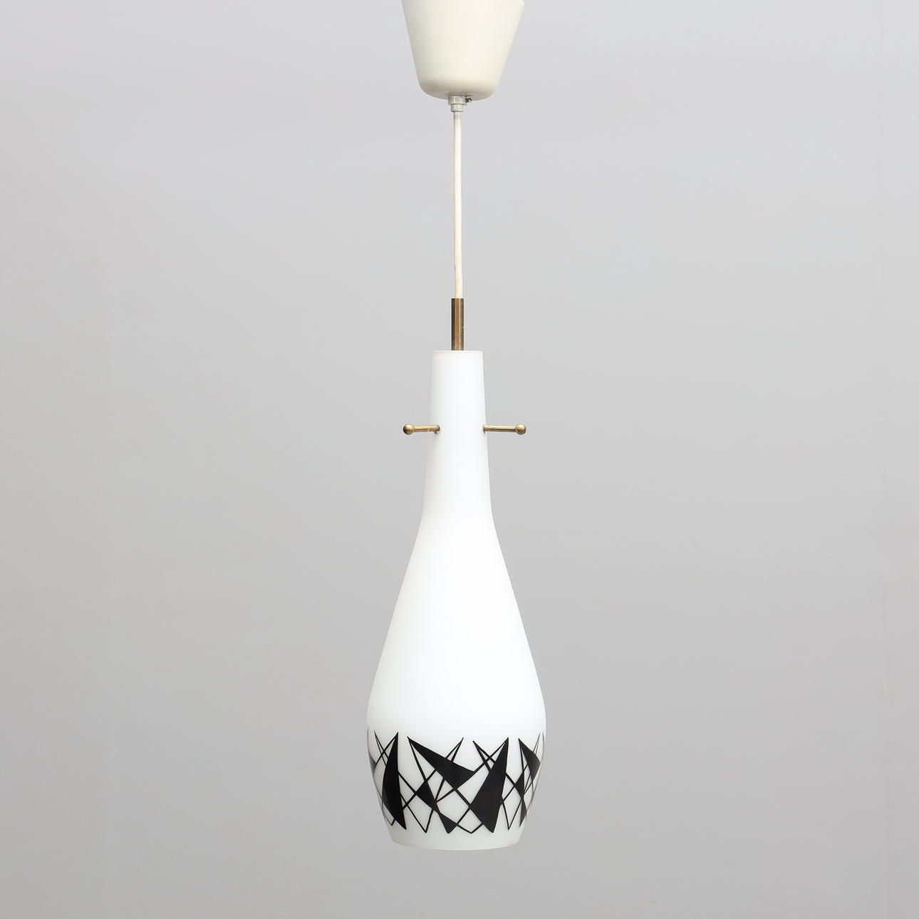A glass ceiling lamp, graphic decor, 1950s.