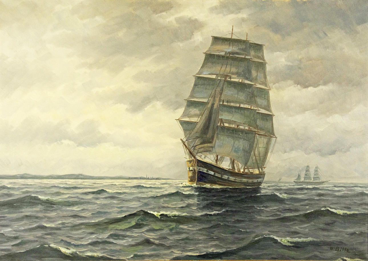 H. BILLE. Marinmålning, olja på duk, signerad.